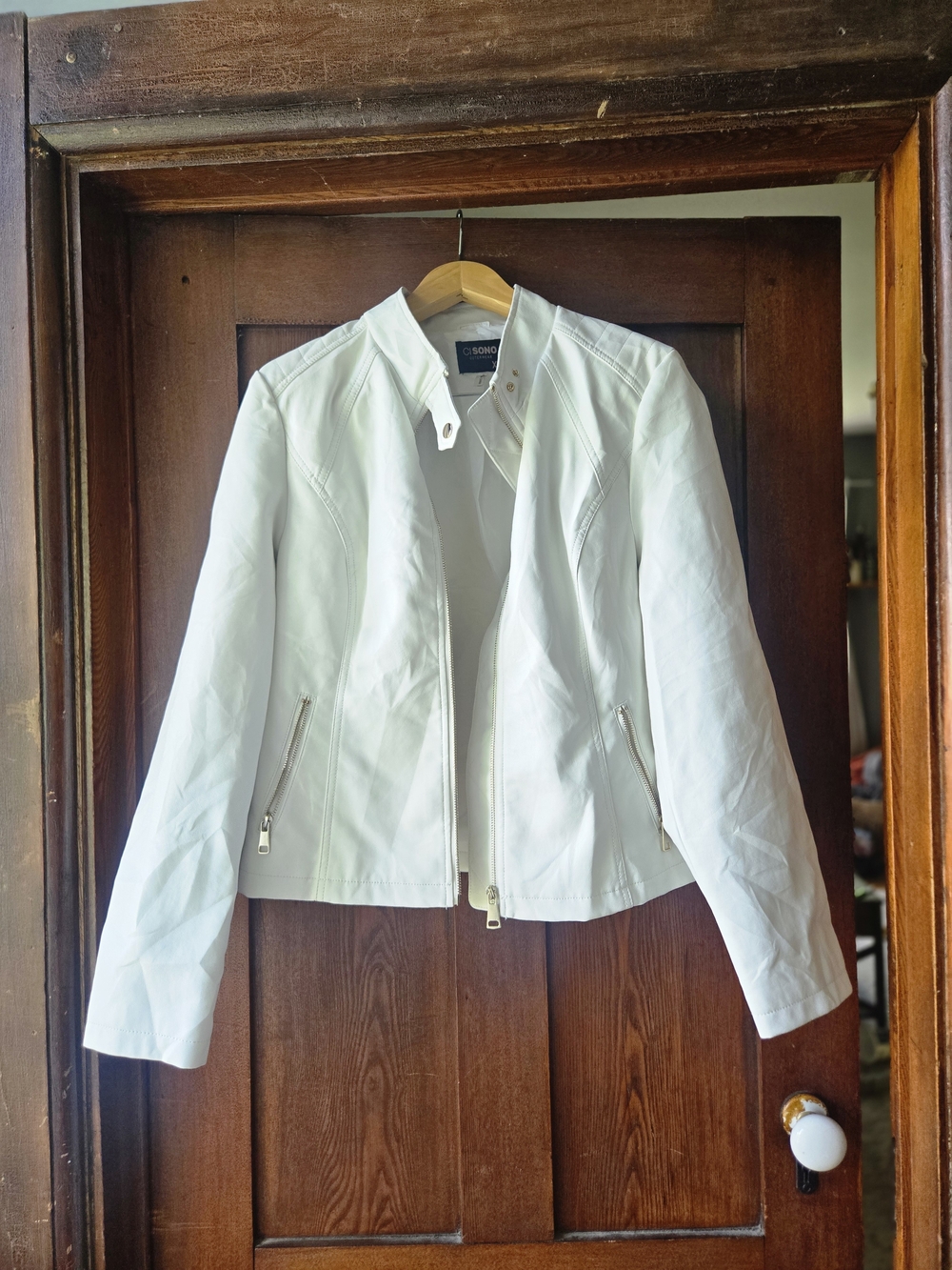 Cisono White Women's Zip-Front Moto Jacket